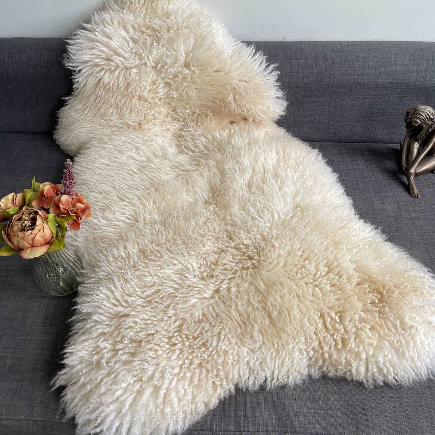 British Curly Sheepskin Ivory Cream Natural Undyed Sheepskin Rug
