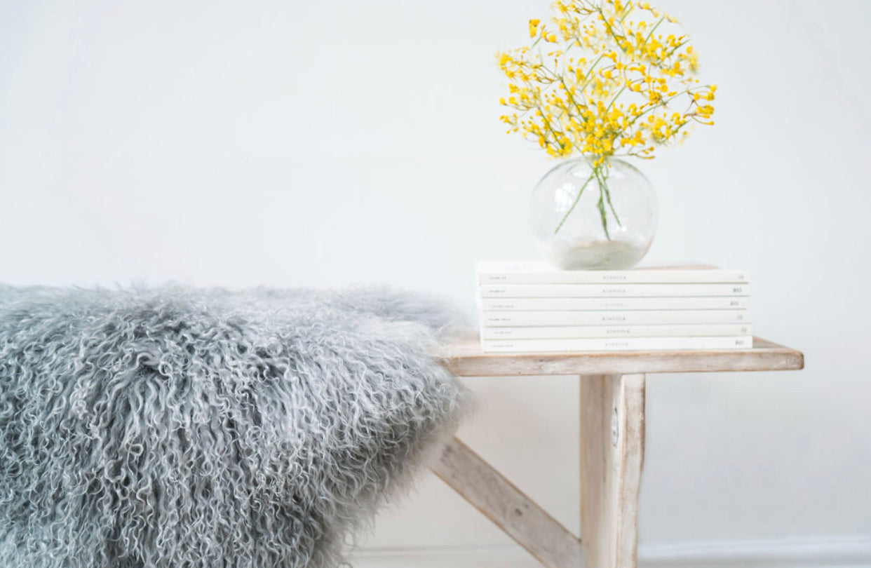 Rare-breed Tibetan Sheepskin rug in Soft Grey