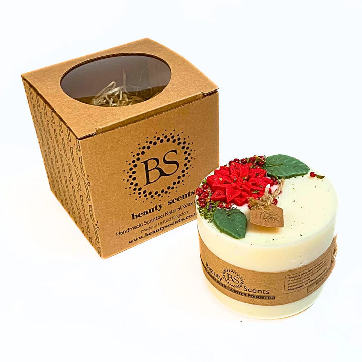 Hollyberry Scent Candle with Winter Poinsettia Large