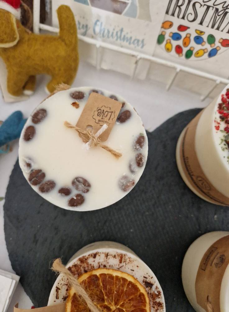 Vanilla and Coffee Scent Candle with With Coffee Beans