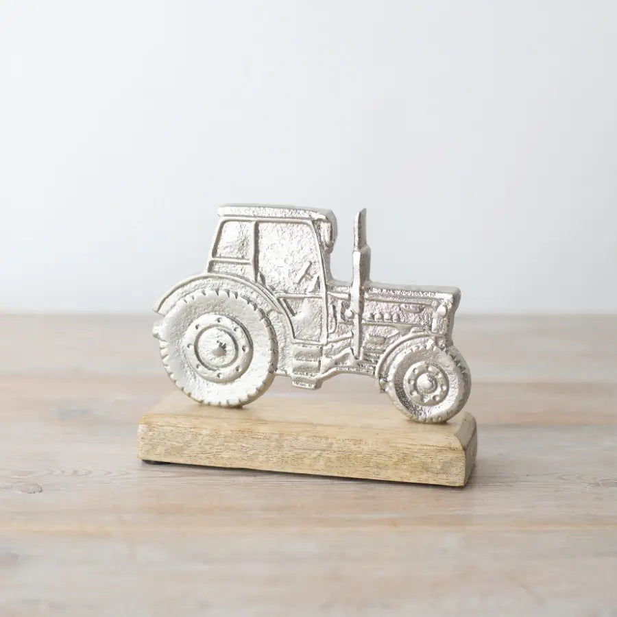 Tractor On Wood Base Deco, 15cm