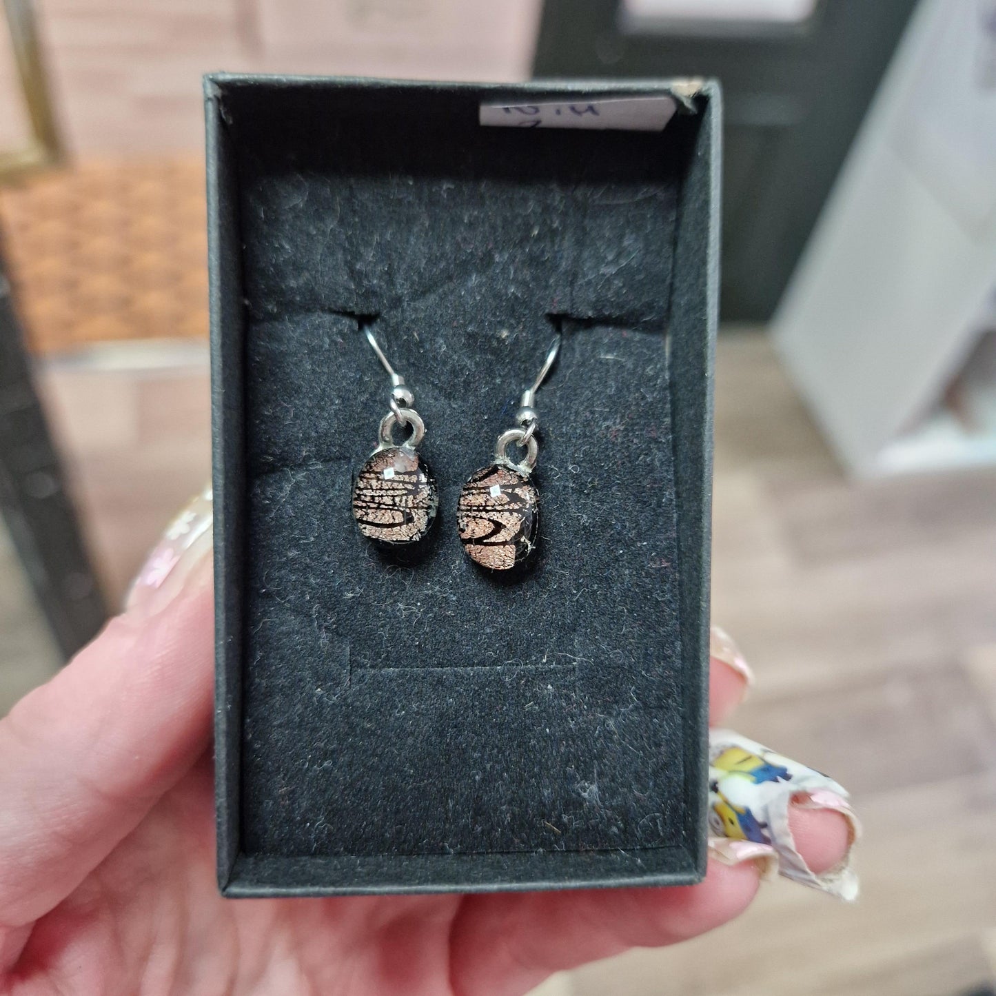 Handmade Round Brown Glass Dangly Earrings NH