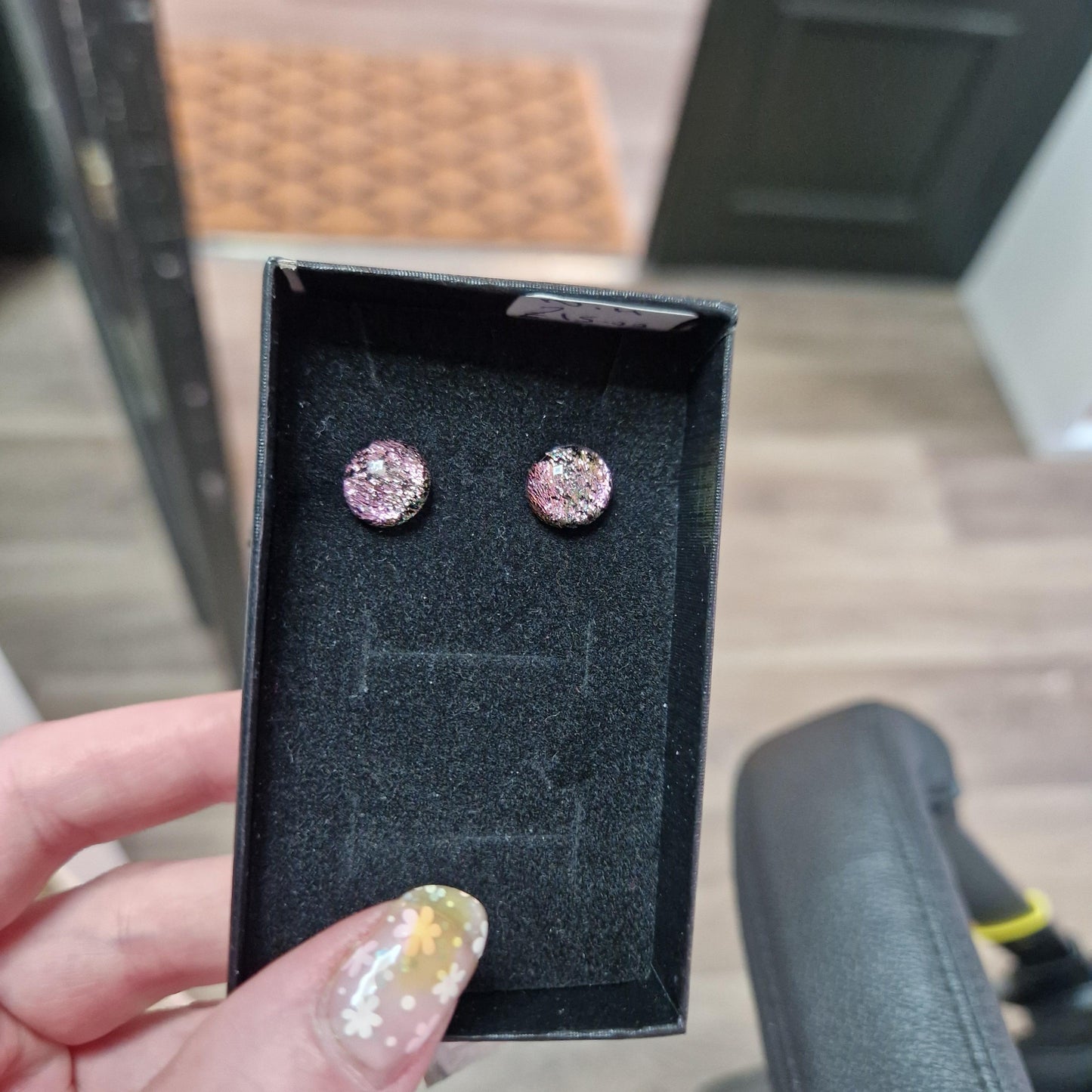Handmade Round Purple Glass Stud Earrings NH
