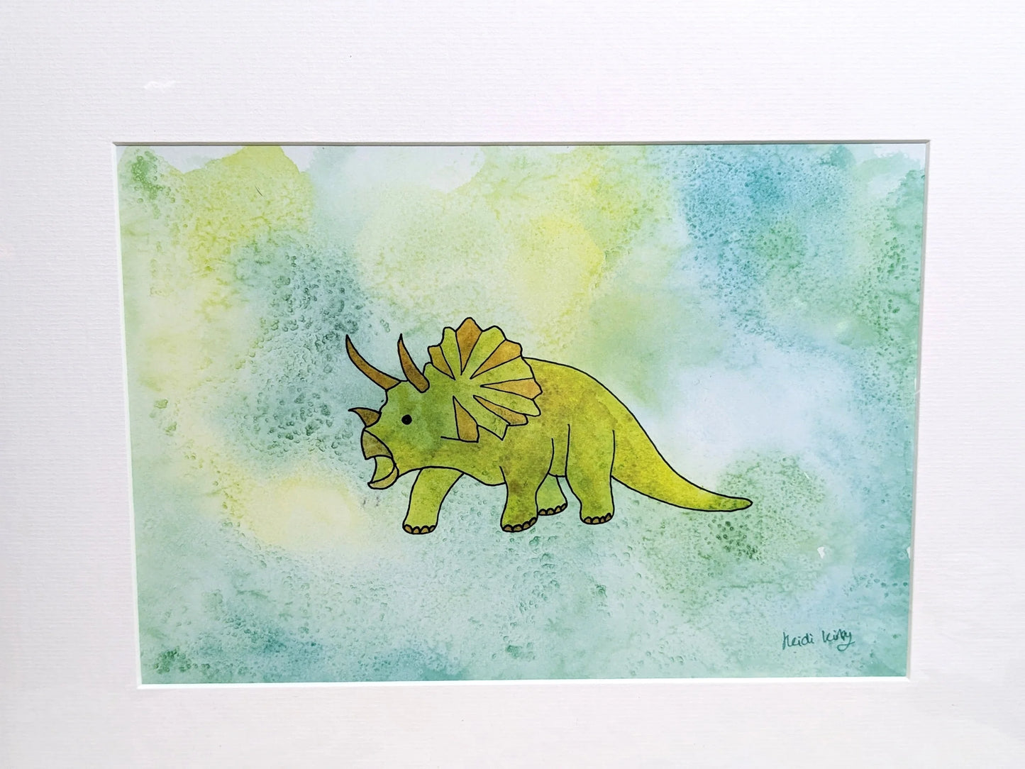 Triceratops Fun 8" x 6" print with white mount