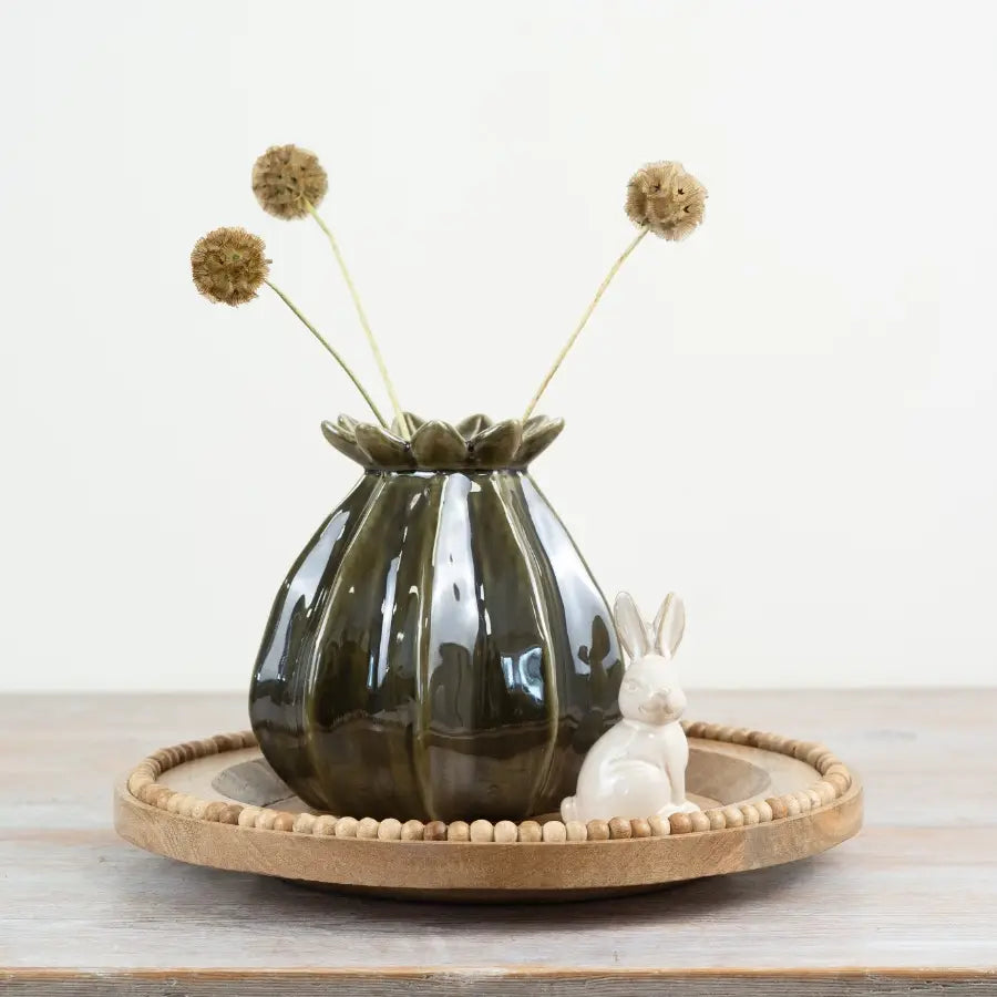 Poppy Seed Green Vase, 16cm