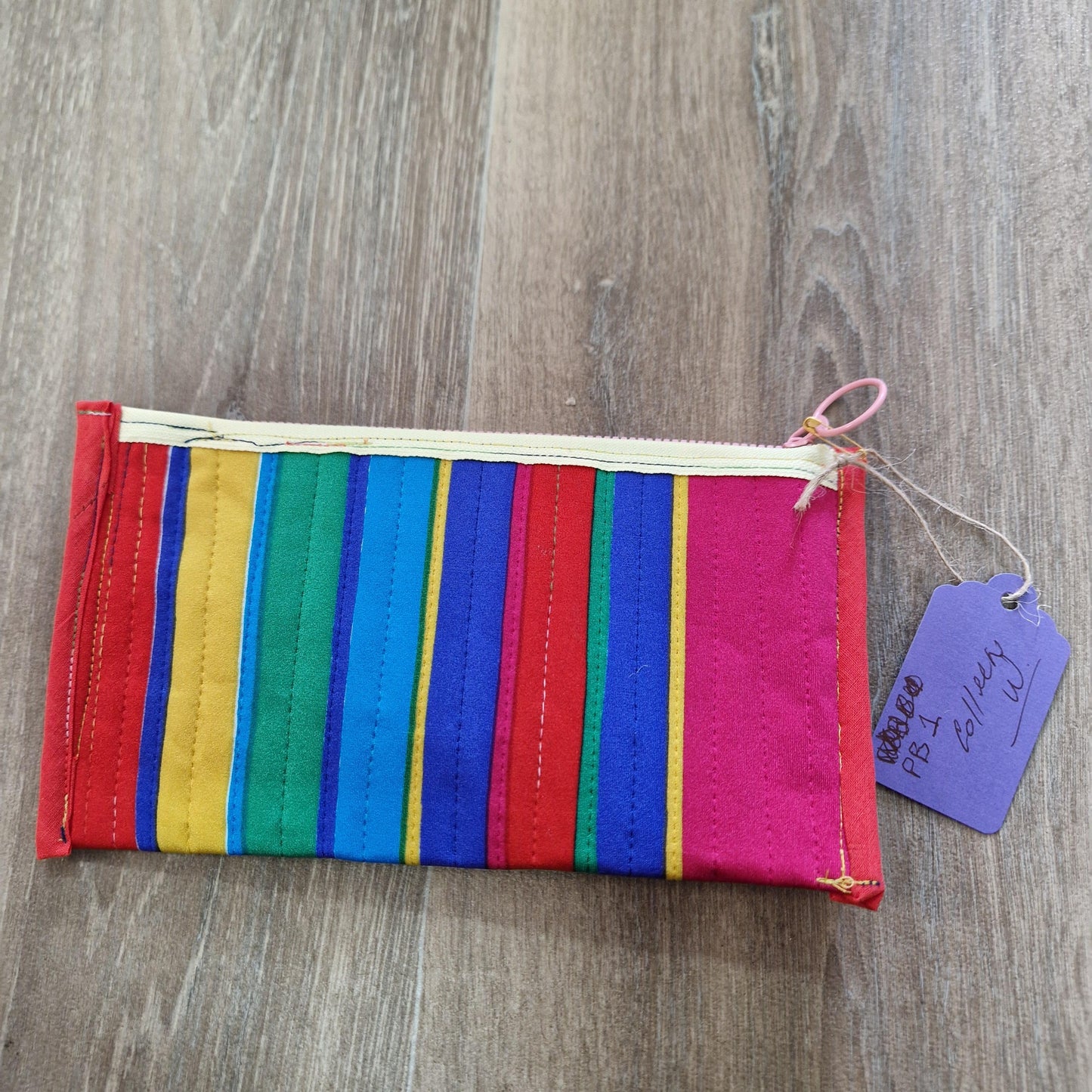 Handmade rainbow striped pencil case/ makeup bag/ zipped case PB1