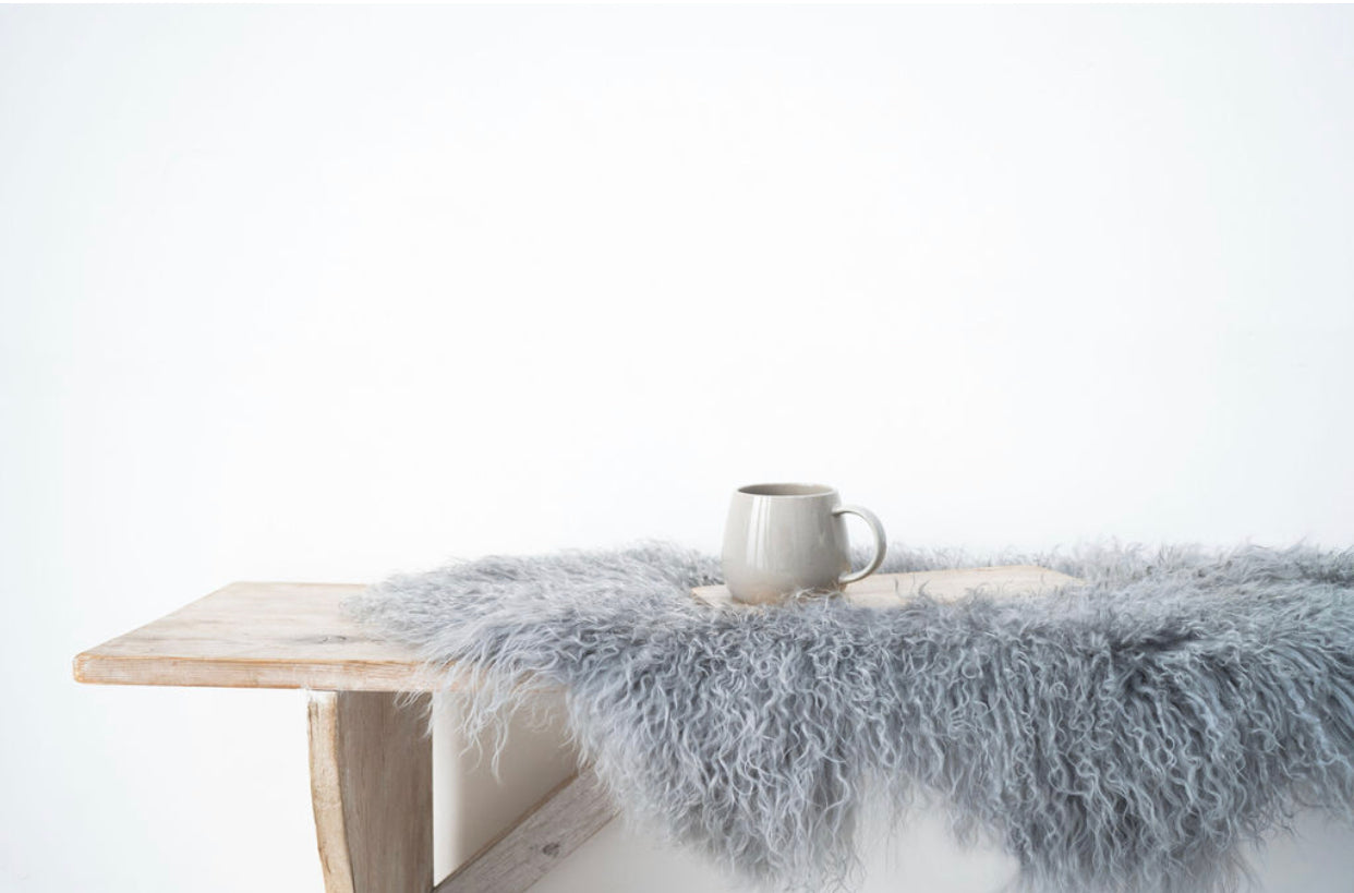 Rare-breed Tibetan Sheepskin rug in Soft Grey