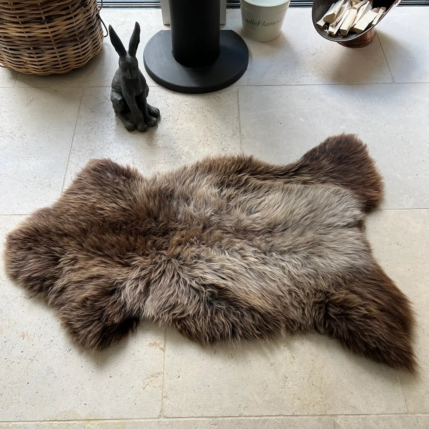 British Curly Sheepskin Browns Natural Undyed Sheepskin Rug