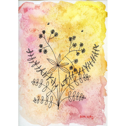 Watery Yellow Flowers A4 print (297 x 210 mm) with white mount.