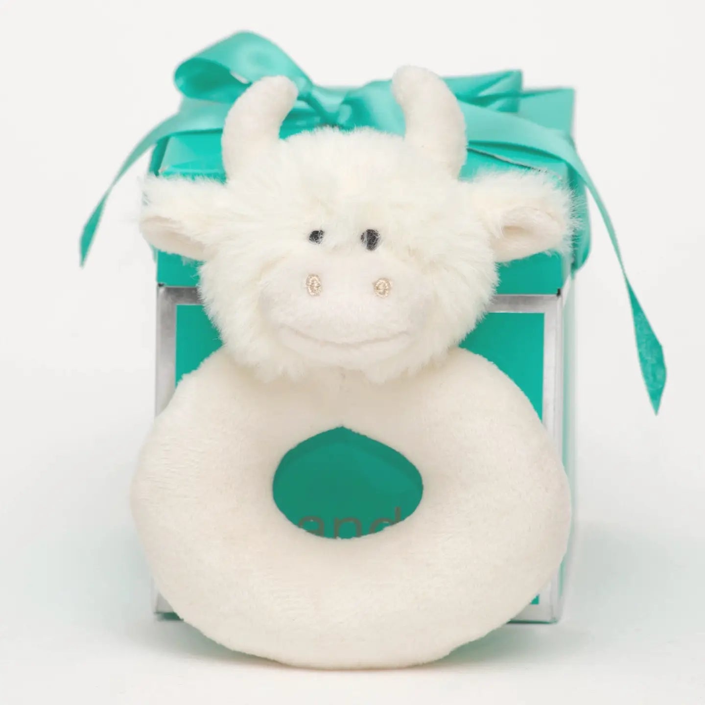 Highland Cow Baby Plush Soft Toy Rattle Cream - 10cm