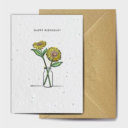 Yellow Flower In Vase Birthday Seeded card
