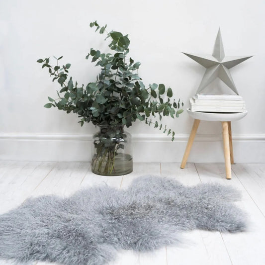 Rare-breed Tibetan Sheepskin rug in Soft Grey