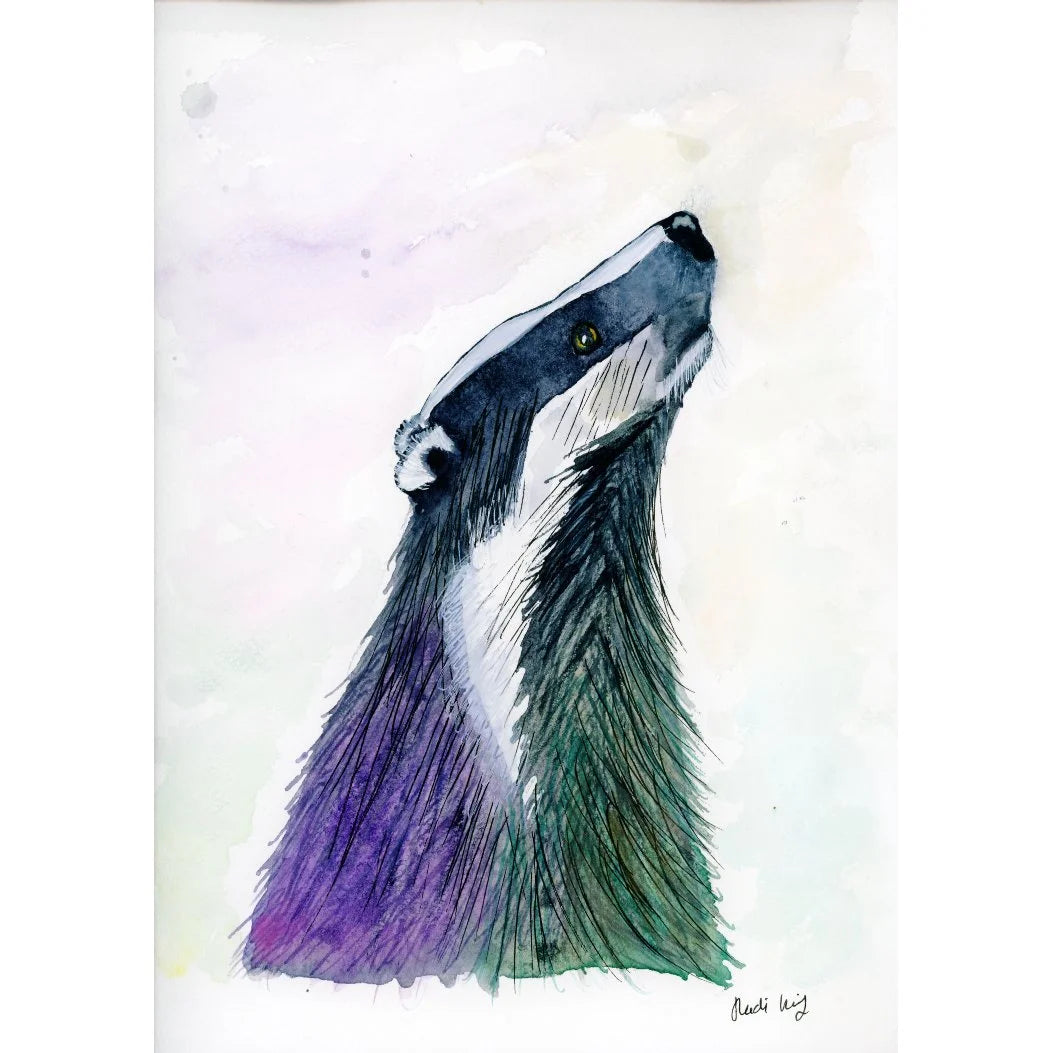 Gazing Badger 8" x 6" print with frame.