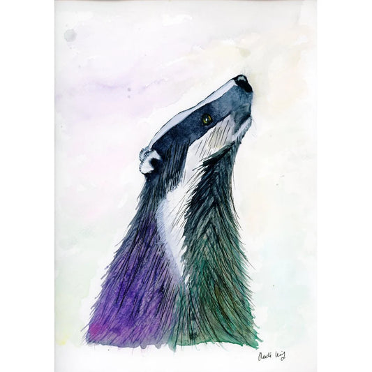 Gazing Badger 8" x 6" print with mount.