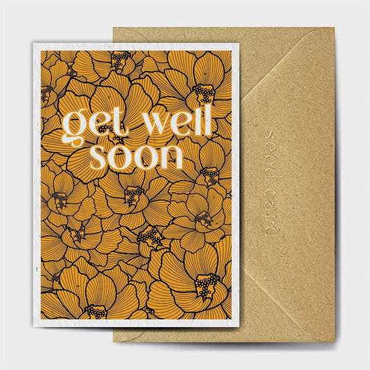 Get Well Soon Orange Flower Seeded card