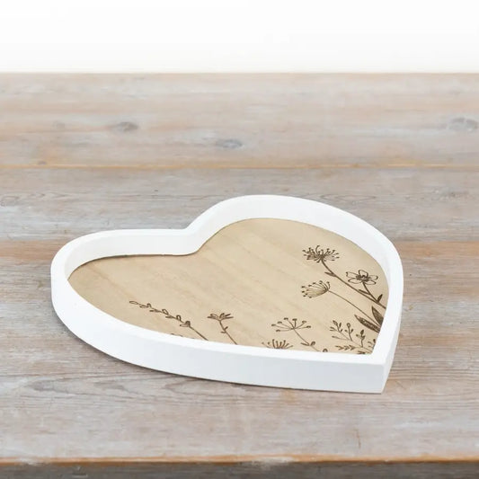 Heart Wooden Tray Roses Design, 24.5cm