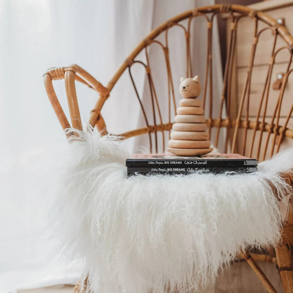 Rare-breed Tibetan Sheepskin rug in Ivory