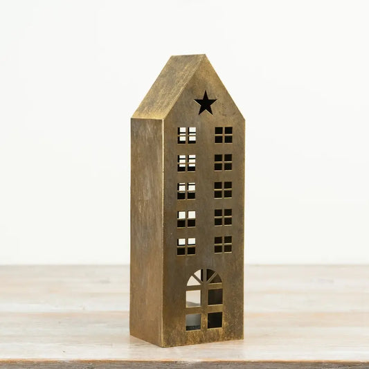 31cm Gold Metal Tealight House
