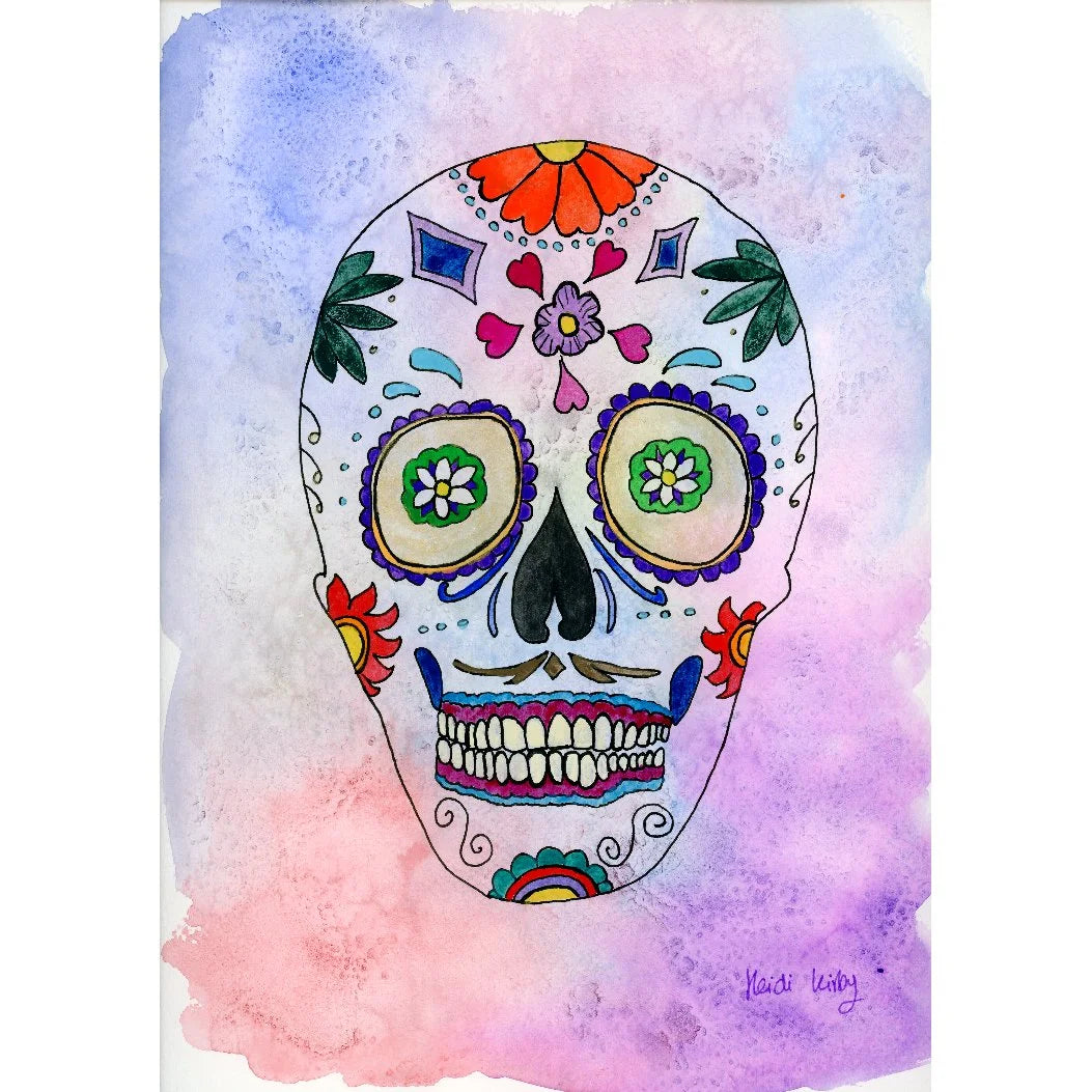 Sugar Skull Whimsy A4 print (297 x 210 mm) with white mount.