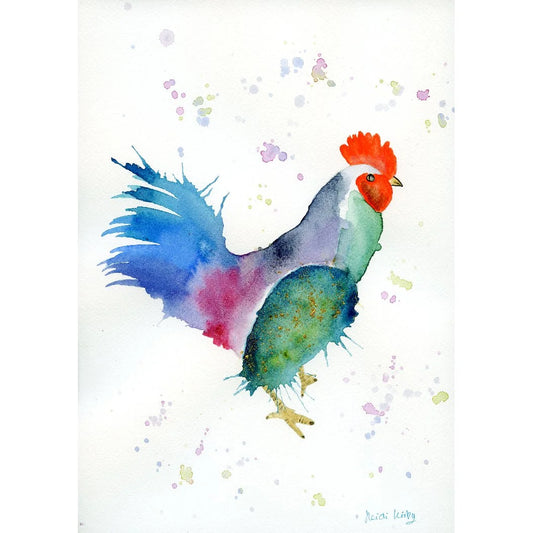 Whimsical Cockerel A4 print (297 x 210 mm) with white mount.