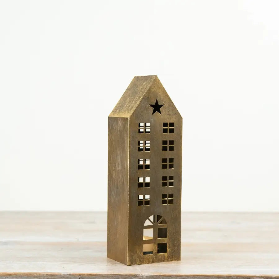 25cm Gold Metal House Lantern