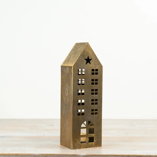 25cm Gold Metal House Lantern