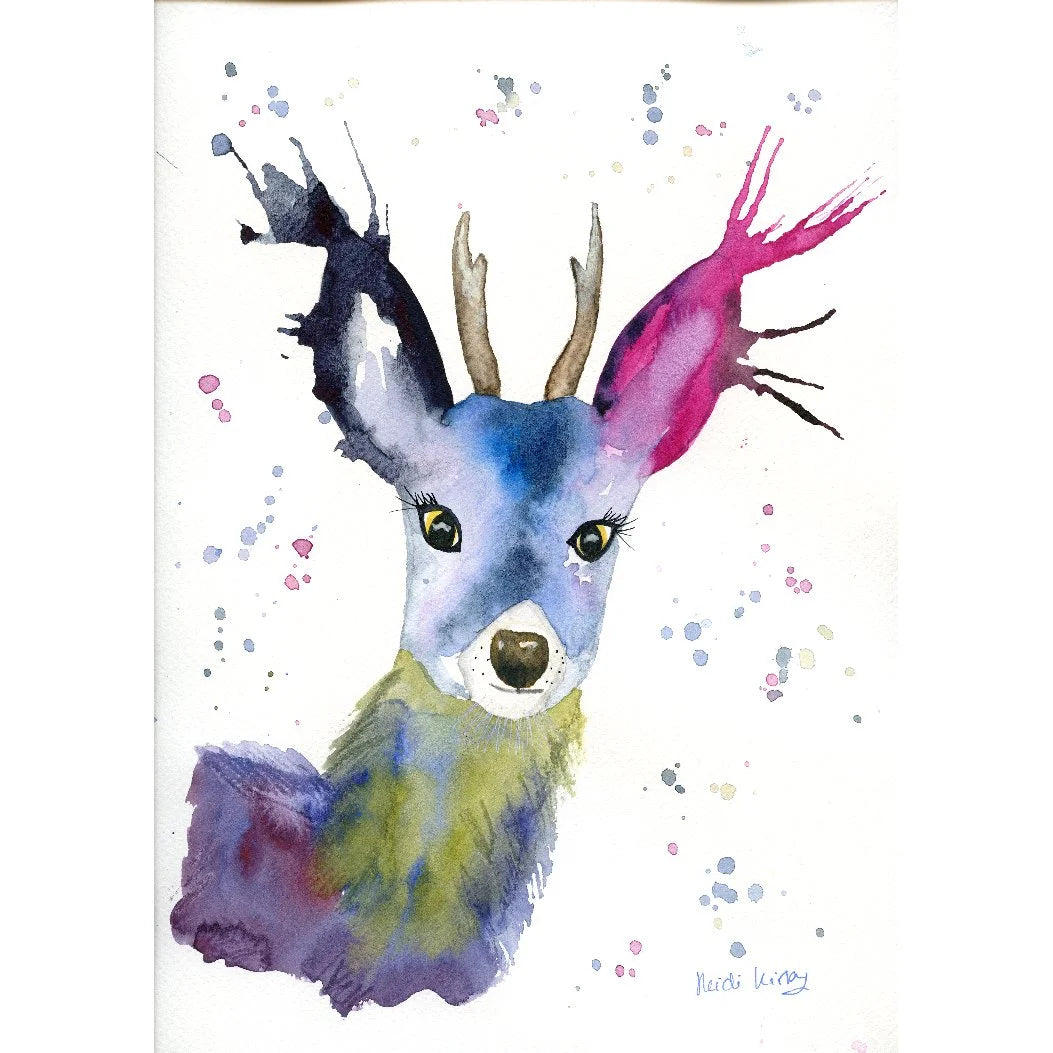 Whimsical Deer 8" x 6" print with white mount.