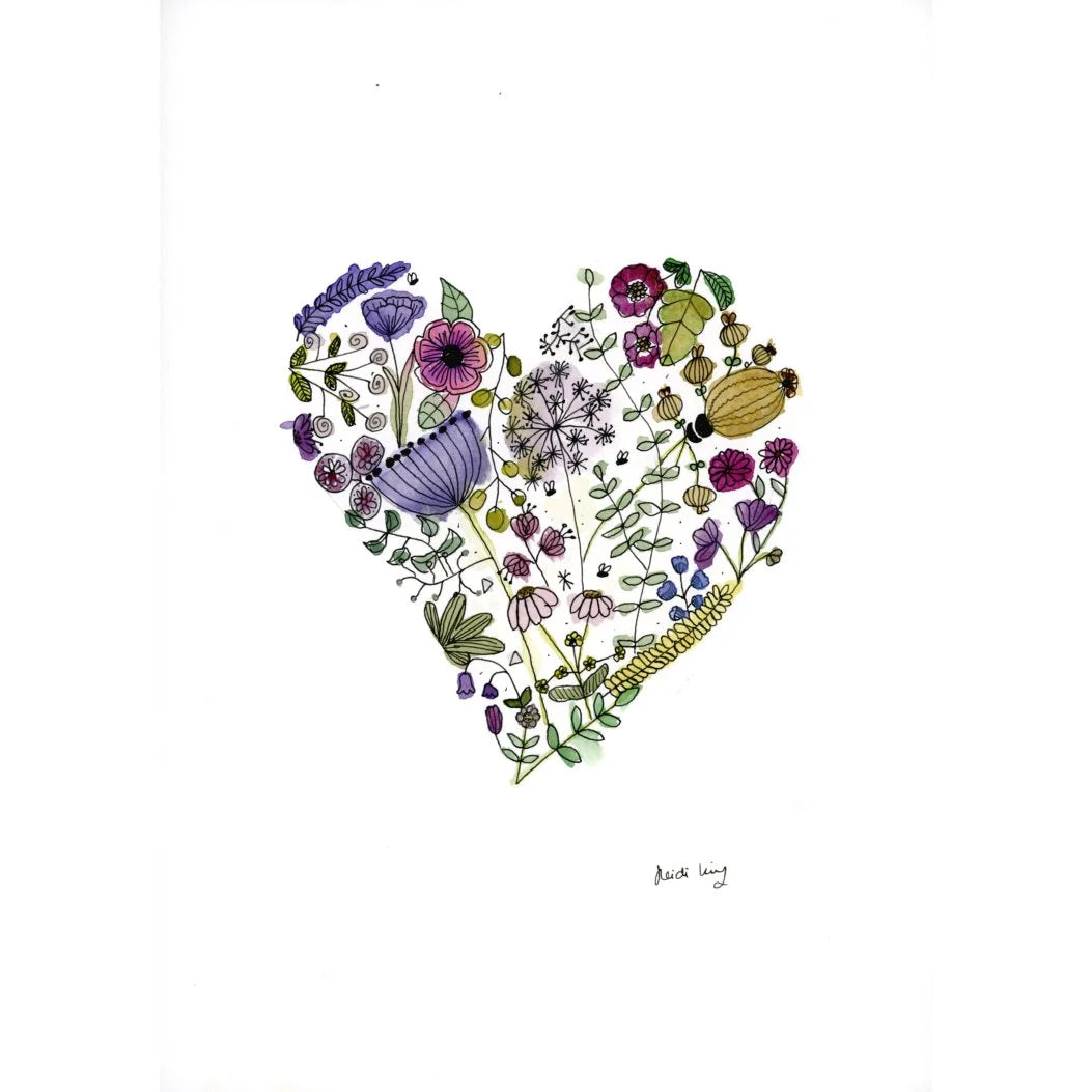 Heart of flowers A4 print (297 x 210 mm) with white mount.