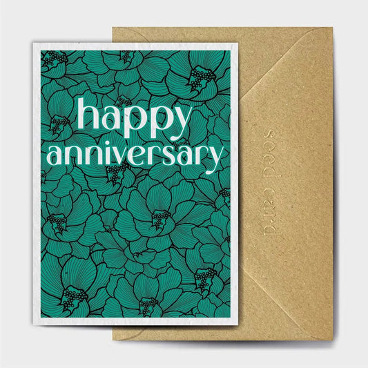 Happy Anniversary Teal Seeded card