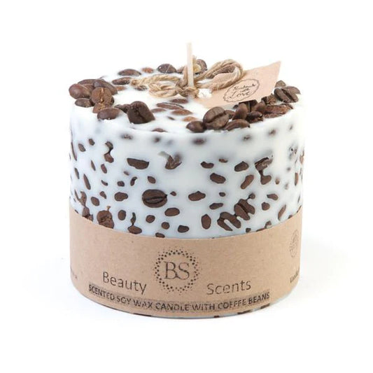 Vanilla and Coffee Scent Candle with With Coffee Beans
