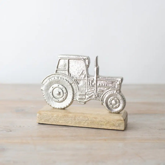 Tractor On Wood Base Deco, 15cm