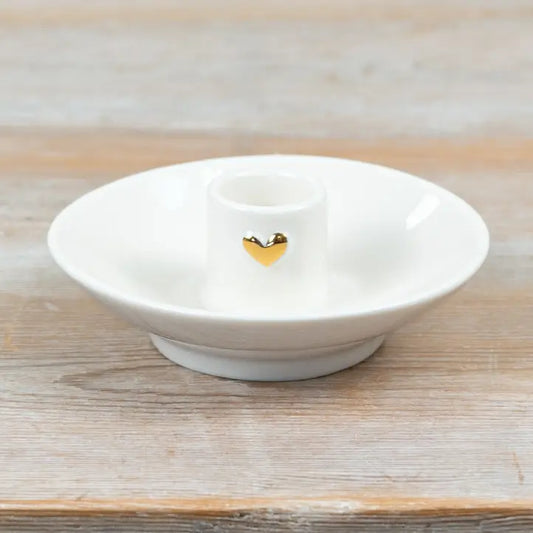 Candle Holder with Gold Heart, 11.3cm