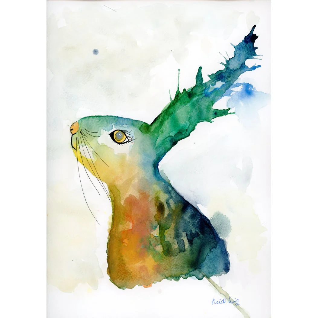 Gazing hare 8" x 6" print with white mount.