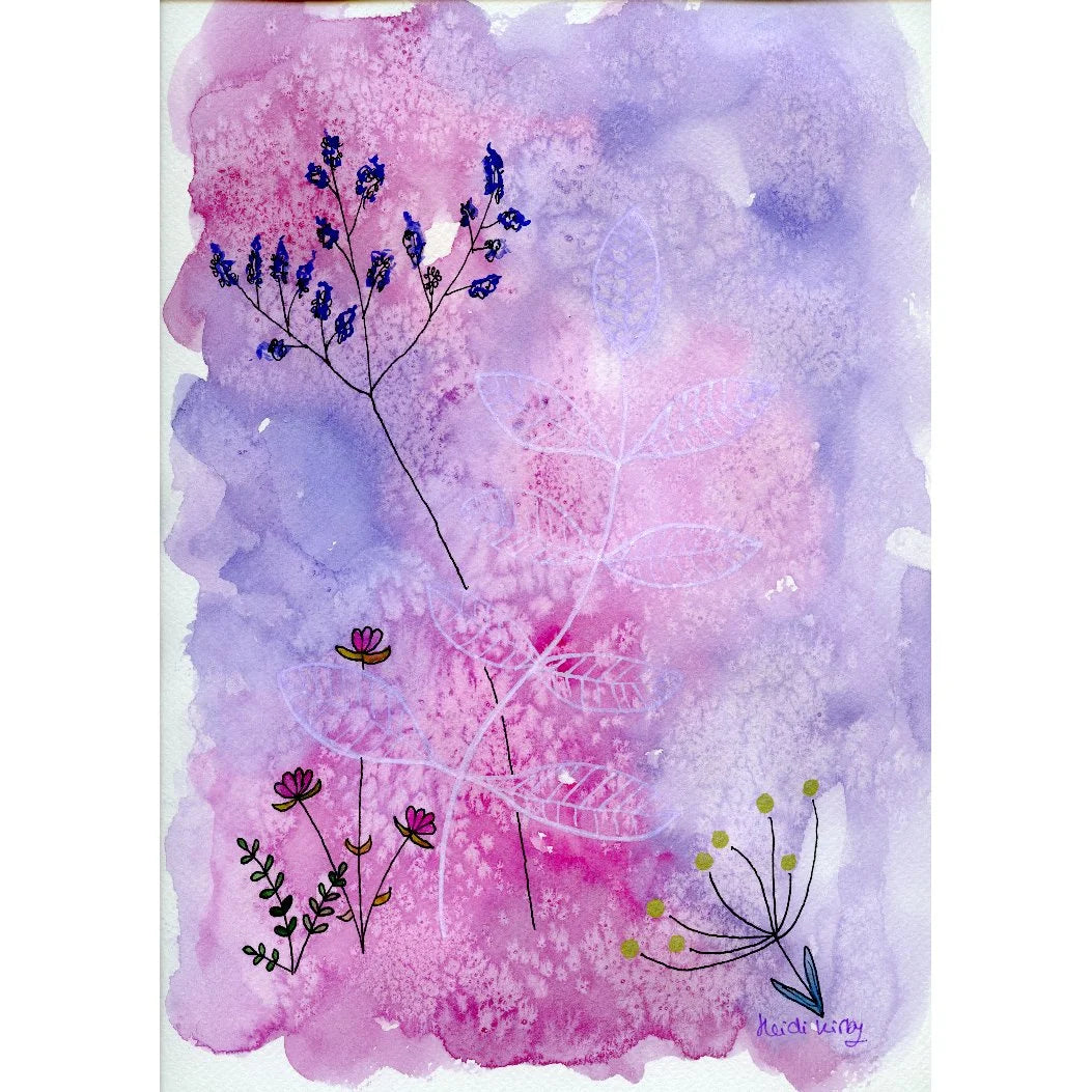 Watery Purple Flowers A4 print (297 x 210 mm) with white mount.