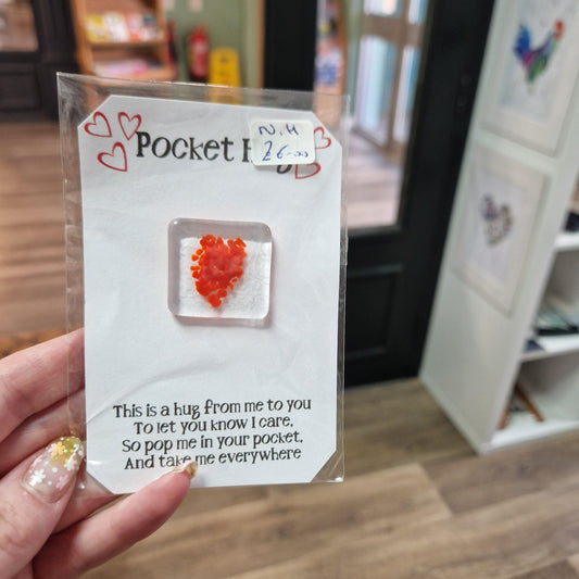 Handmade Orange Heart Glass Pocket Hug NH