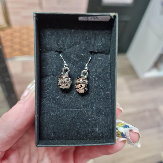 Handmade Round Brown Glass Dangly Earrings NH
