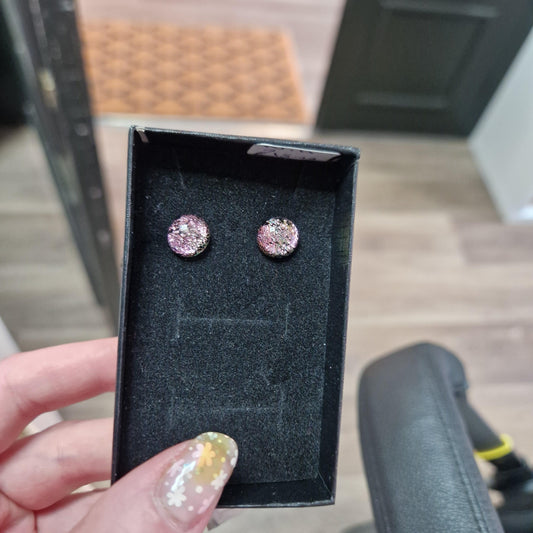 Handmade Round Purple Glass Stud Earrings NH