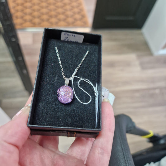 Handmade Round Purple Glass Necklace NH