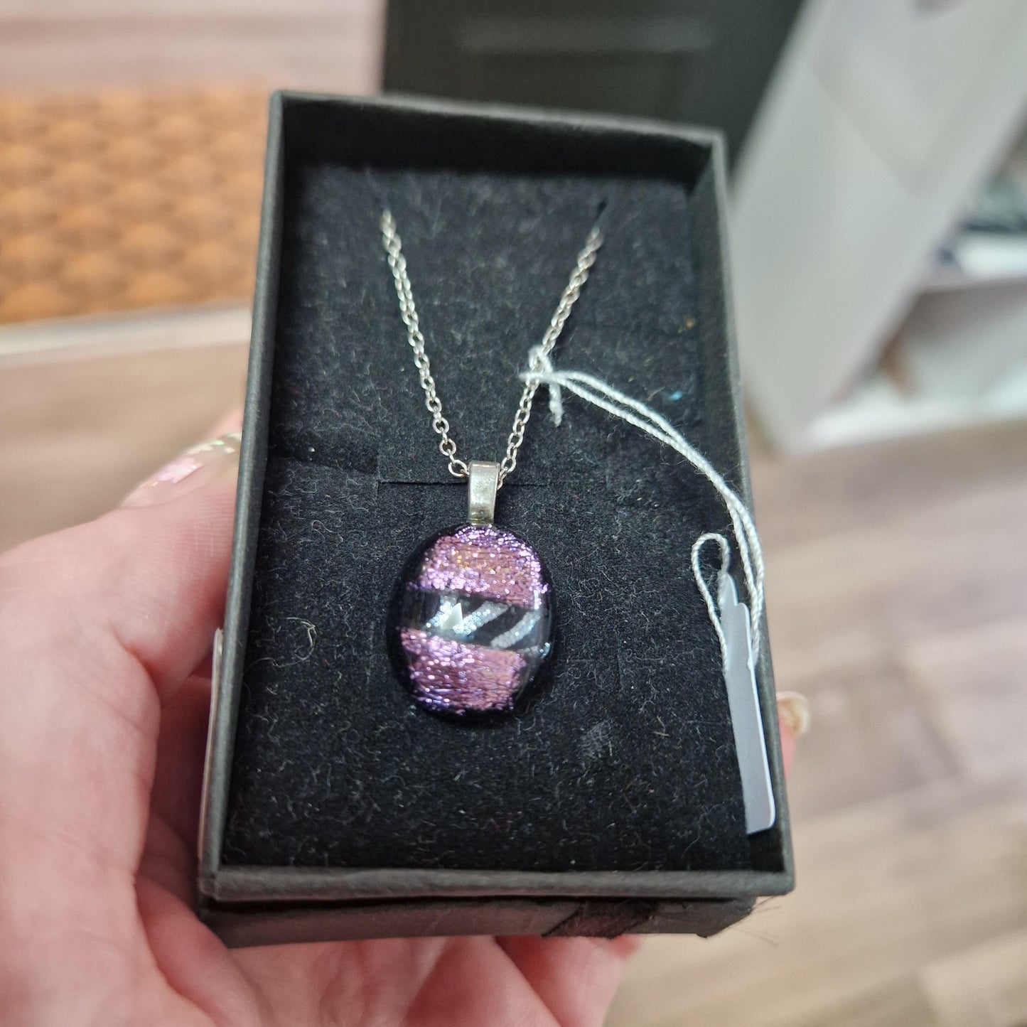 Handmade Purple with Stripe Glass Necklace NH