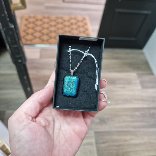 Handmade Blue with Heart Glass Necklace NH