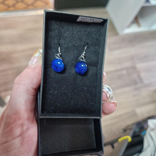 Handmade Blue Glass Dangly Earrings NH