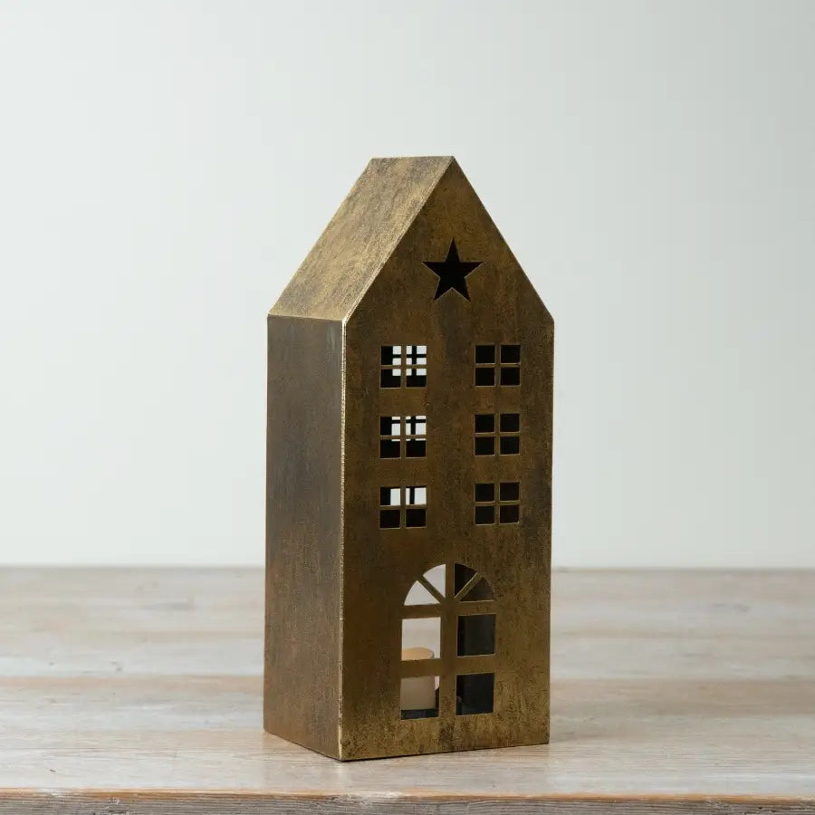 25cm Gold Metal House Lantern
