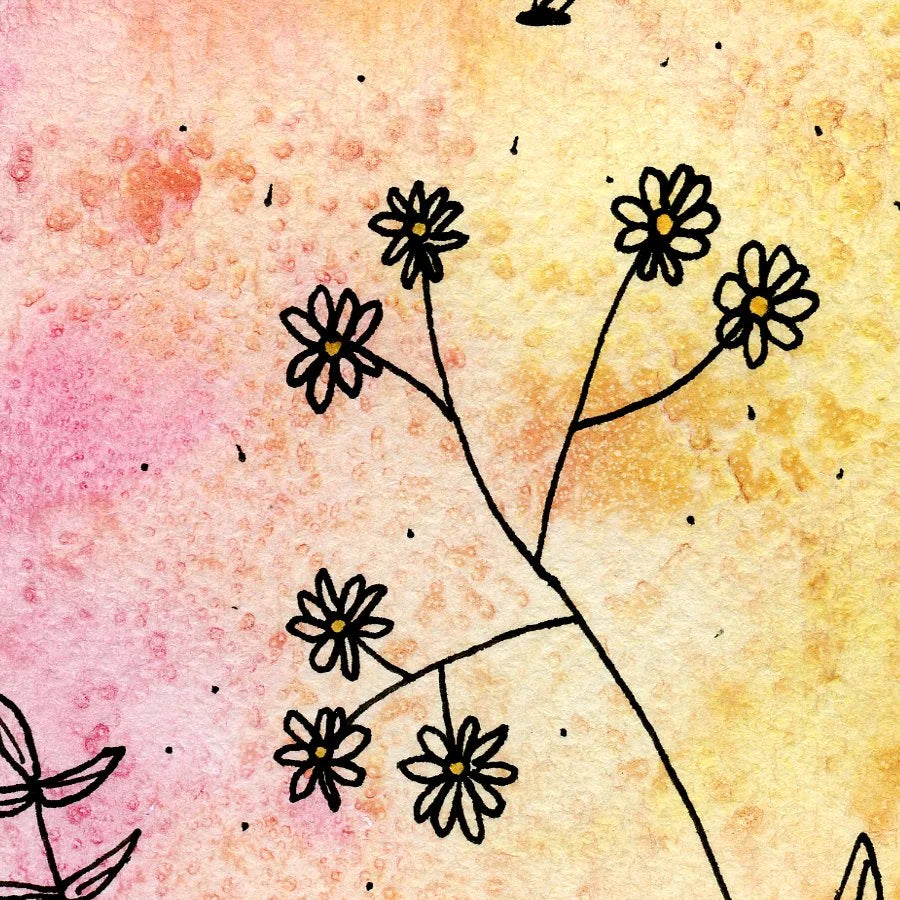 Watery Yellow Flowers A4 print (297 x 210 mm) with white mount.