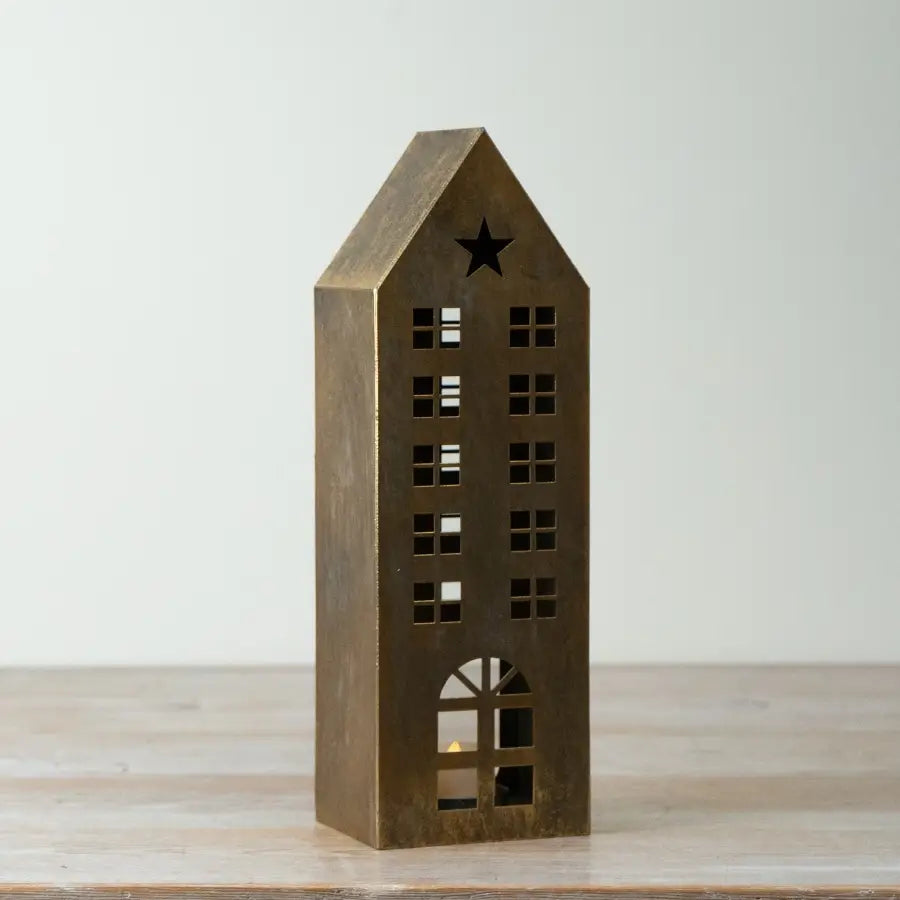 31cm Gold Metal Tealight House