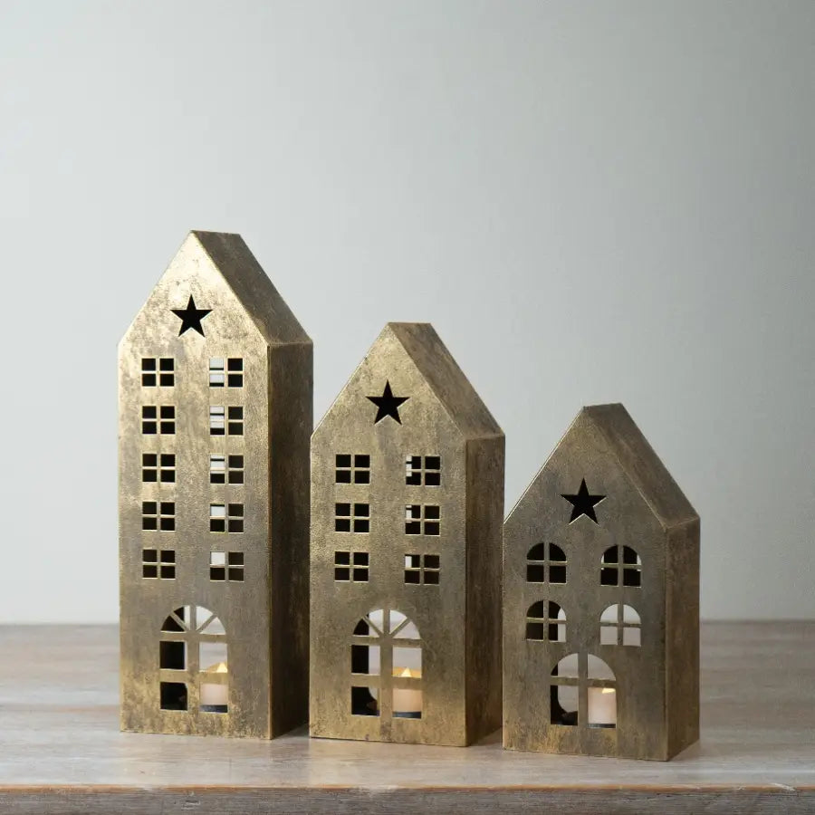 31cm Gold Metal Tealight House