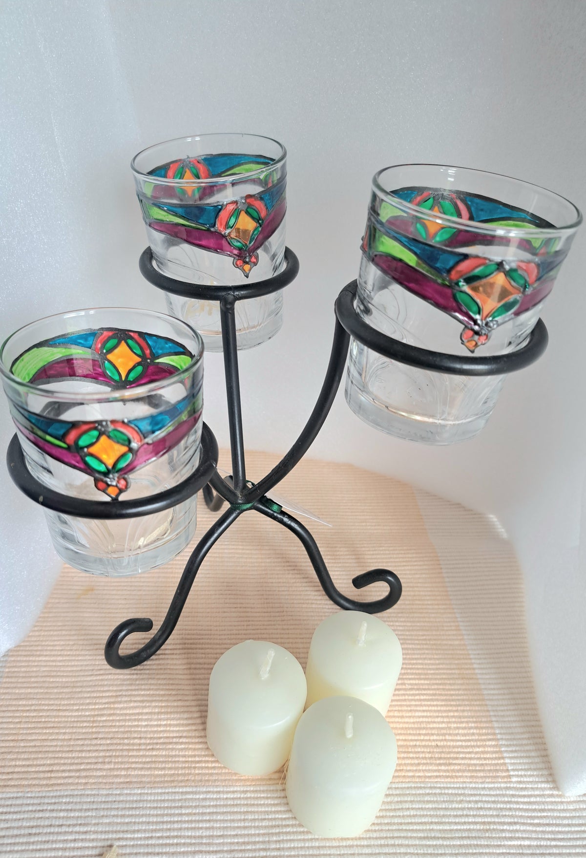 Painted glass tealight tree