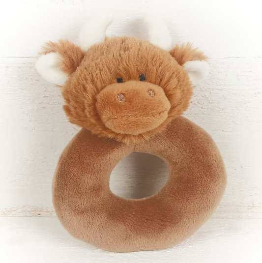 Brown Highland Cow Rattle - 10cm