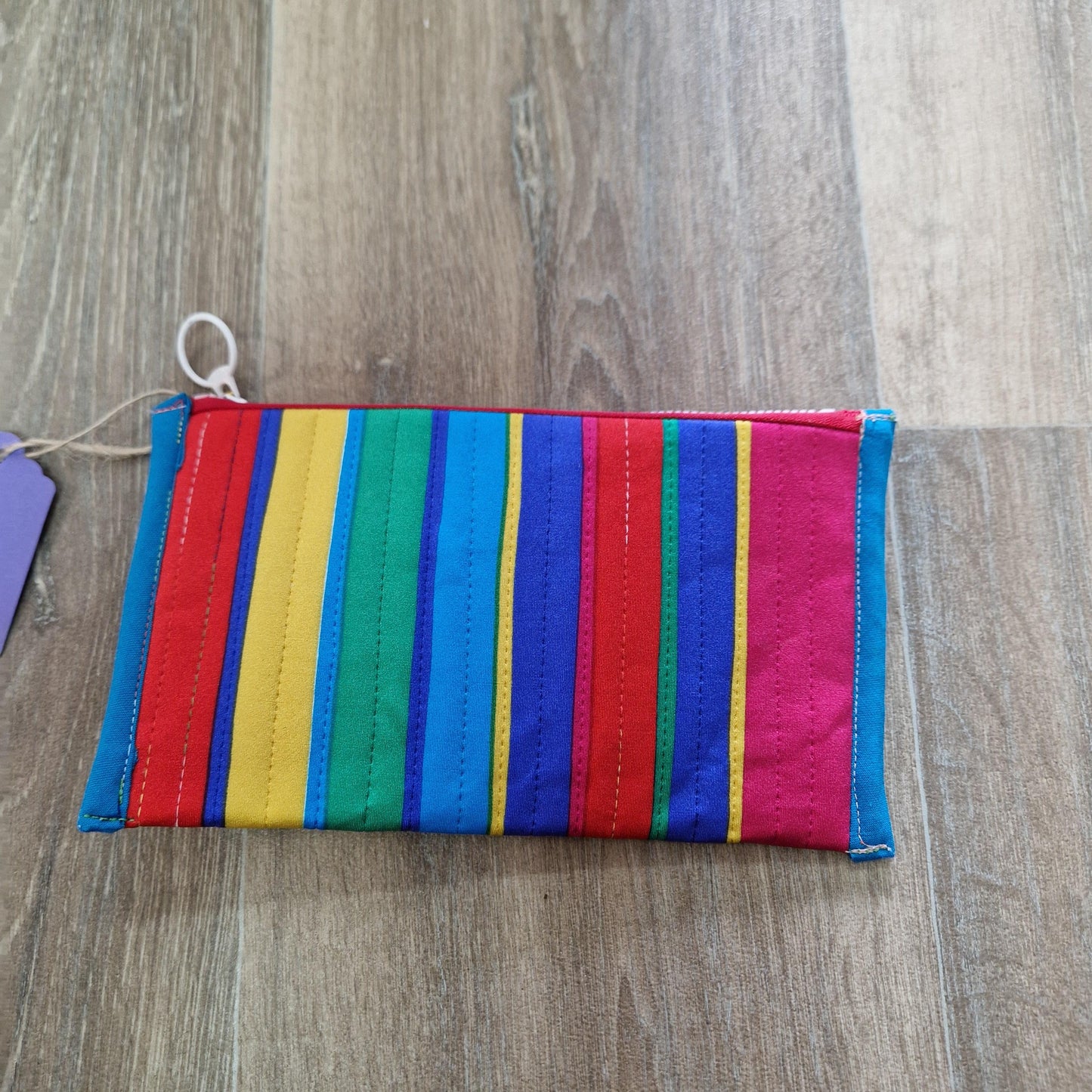 Handmade rainbow striped pencil case/ makeup bag/ zipped case PB1