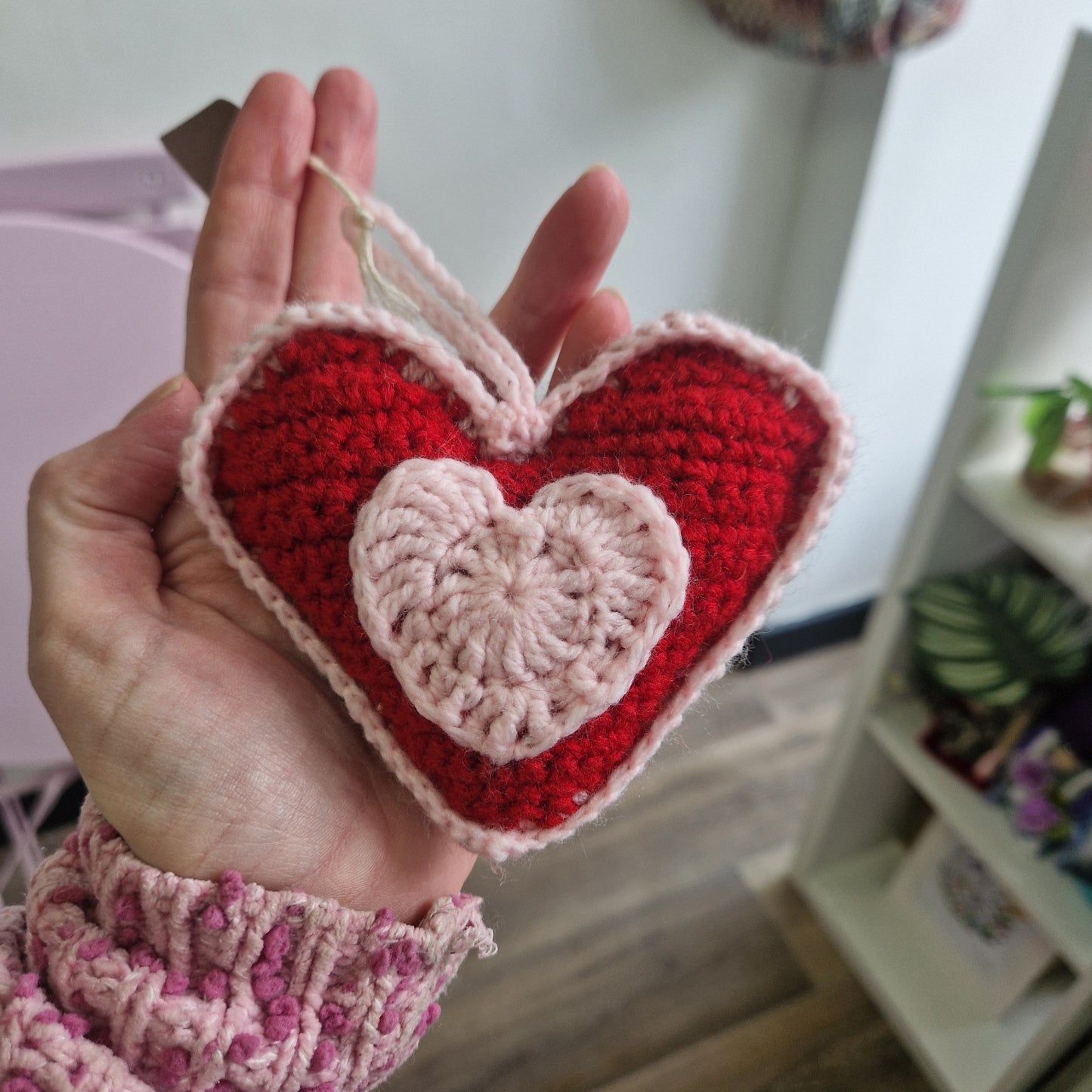 Handmade red and pink hanging heart PT063