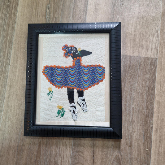 Framed ballerina artwork in fabric